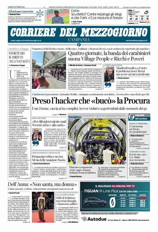 Prima-pagina-corriere del mezzogiorno-del-2024-10-03